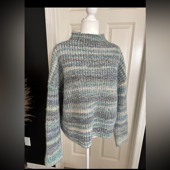 Loft Wool Blend Multicolor Cowl Neck Sleeve Slit Sweater size XL - Picture 7 of 12